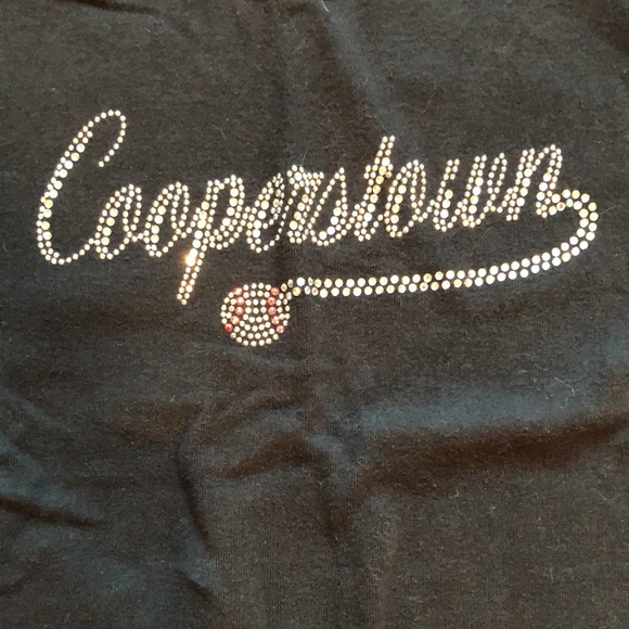 Bella girl black cap sleeve tee with Cooperstown and baseball in sparkly gems - Picture 4 of 7
